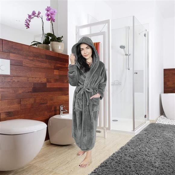 NY Threads Women Fleece Hooded Bathrobe - Plush Long Robe - Picture 3 of 6